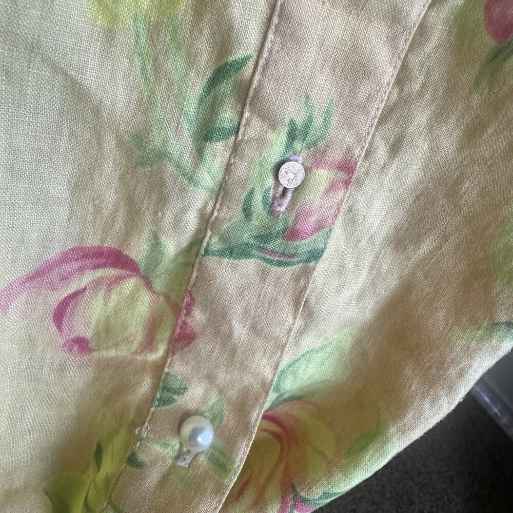 LRL Ralph Lauren Womens 2X 100% Linen Floral Tie Front Sleeveless Top shirt - Picture 3 of 6